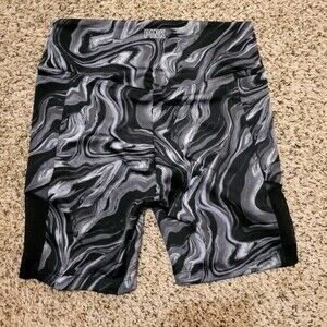 PINK ACTIVE Marble Design Bike Shorts Black & Gray Small